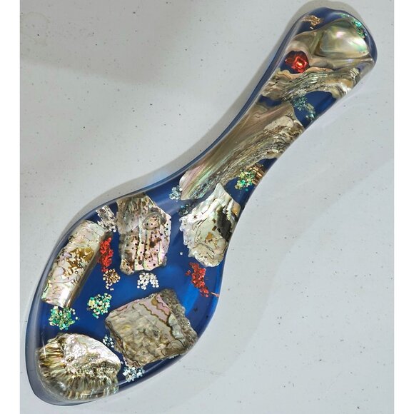 Mid Century Sea Shell Lucite Spoon Wall Art 8.5" vtg Boho 70s kitchen decor flaw - Picture 11 of 11